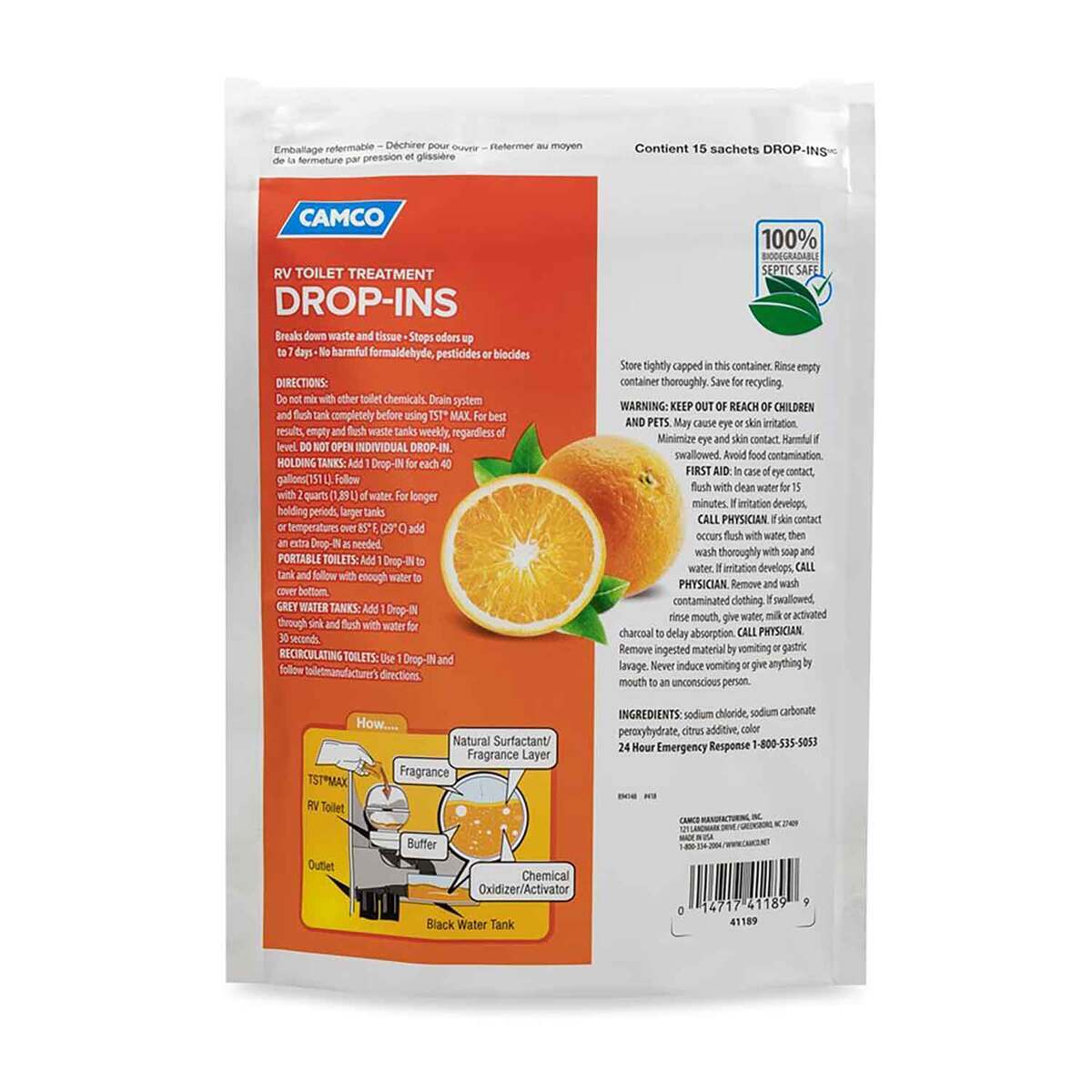 Camco TST Orange Drop Ins Odor Treatment 15 Pouch Bag - Orange Camco TST Orange Drop Ins Odor Treatment 15 Pouch Bag - Orange