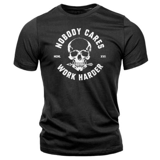 Cameron Hanes Men's Skull Noboby Cares Work Harder Short-Sleeve Casual Shirt - Charcoal Black M
