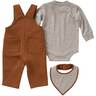 Carhartt Boys' Graphic Long Sleeve Bodyshirt, Fleece Overall, and Food Bib Set - Carhartt Brown - 18M - Carhartt Brown 18