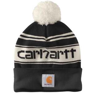 Carhartt Knit Pom-Pom Cuffed Logo Beanie - Black - One Size Fits Most