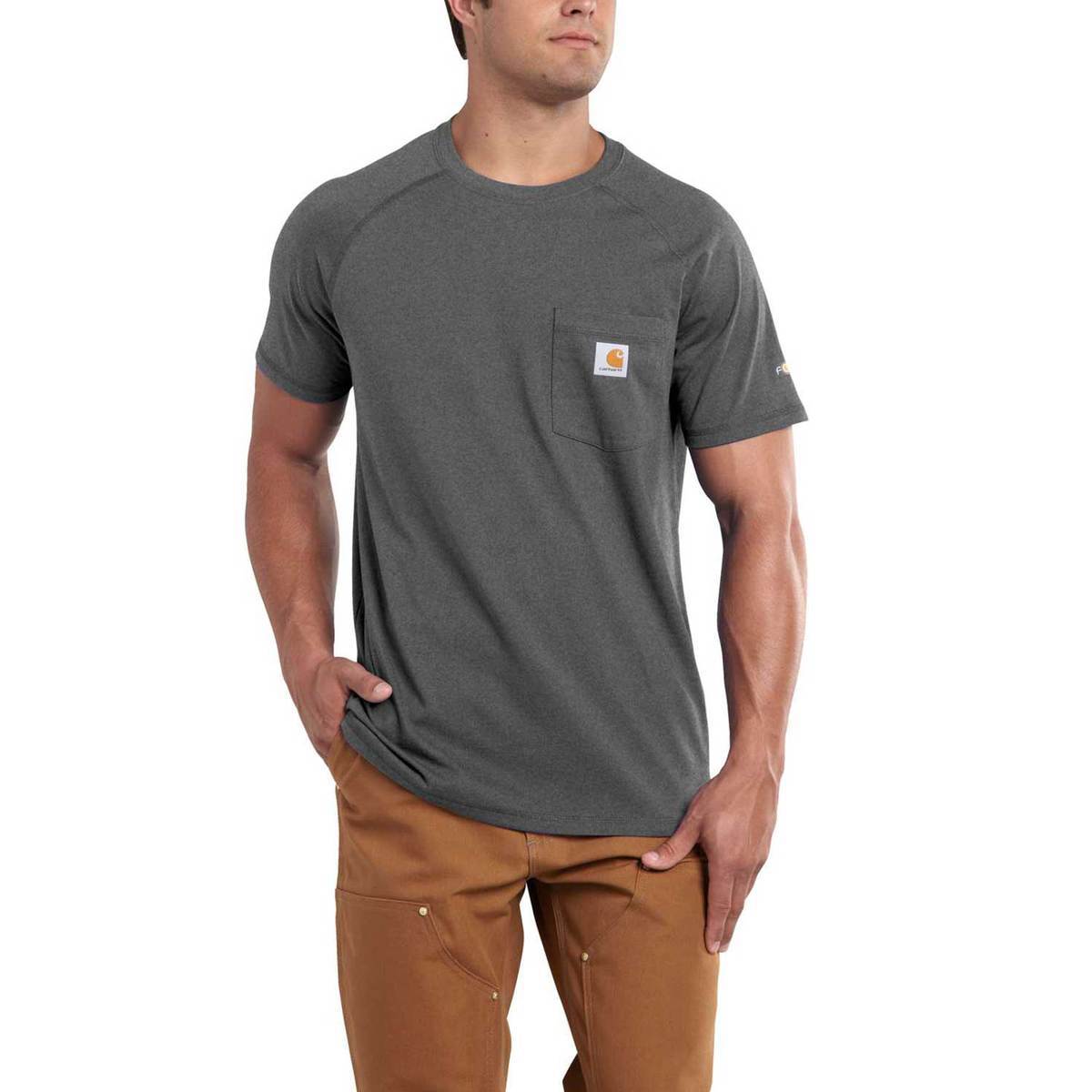 Carhartt Men's Force Short Sleeve Shirt - Carbon Heather - XL - Carbon ...