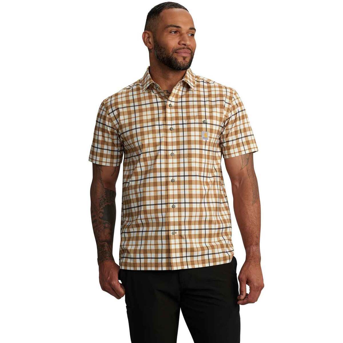 Carhartt Men's Force Sun Defender Plaid Relaxed Fit Short Sleeve Work Shirt Carhartt Men's Force Sun Defender Plaid Relaxed Fit Short Sleeve Work Shirt