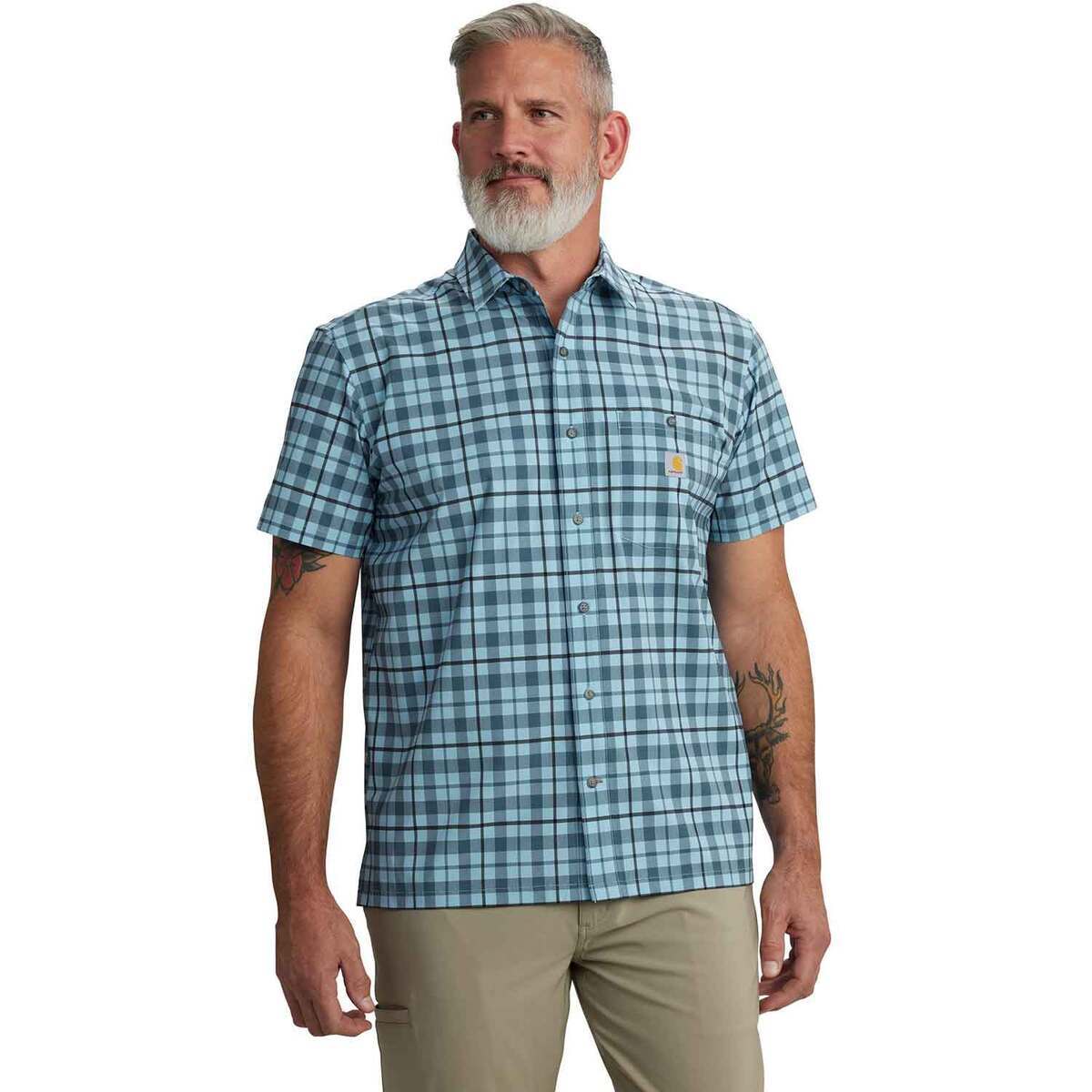 Carhartt Men's Force Sun Defender Plaid Relaxed Fit Short Sleeve Work Shirt Carhartt Men's Force Sun Defender Plaid Relaxed Fit Short Sleeve Work Shirt