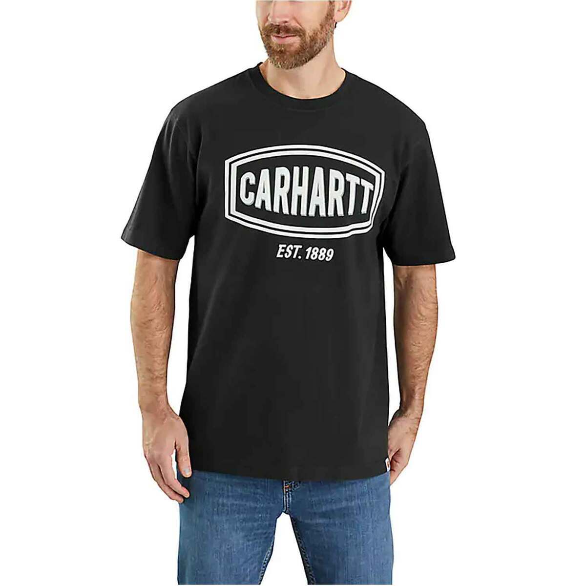 Carhartt Men's Logo Loose Fit Heavyweight Short Sleeve Casual Shirt ...