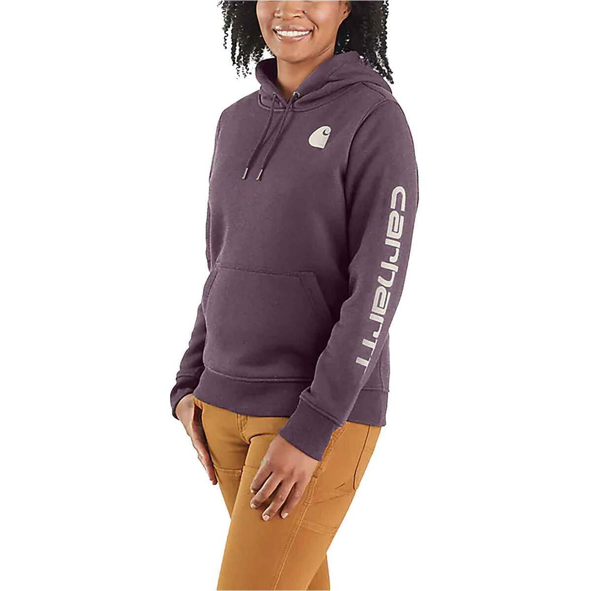 Carhartt Women's Relaxed Fit Midweight Logo Sleeve Graphic Casual Hoodie Carhartt Women's Relaxed Fit Midweight Logo Sleeve Graphic Casual Hoodie
