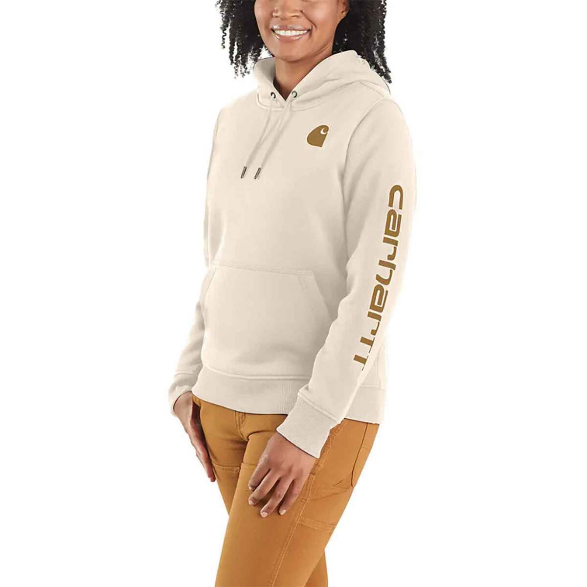 Carhartt Women's Relaxed Fit Midweight Logo Sleeve Graphic Casual Hoodie Carhartt Women's Relaxed Fit Midweight Logo Sleeve Graphic Casual Hoodie
