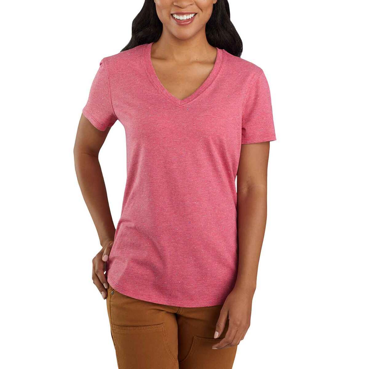 Carhartt Women's Relaxed Fit Midweight Short Sleeve V-Neck Shirt - Rosewood Heather - M - Rosewood Heather M Carhartt Women's Relaxed Fit Midweight Short Sleeve V-Neck Shirt - Rosewood Heather - M - Rosewood Heather M
