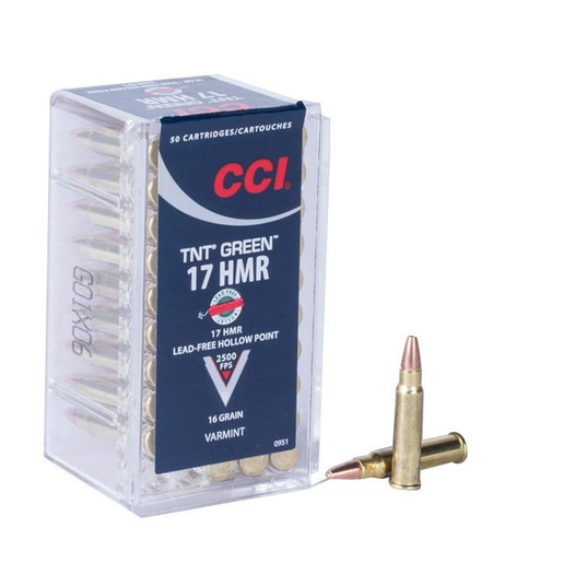 CCI TNT Green 17 HMR 16gr TNT HP Lead Free Rimfire Ammo – 50 Rounds