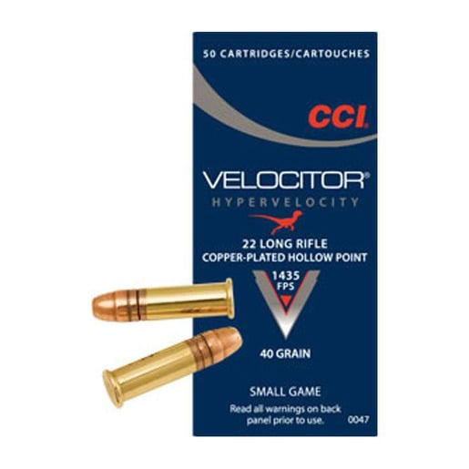 CCI Velocitor Hypervelocity 22 Long Rifle 40gr CPHP Rimfire Ammo Ammo - 50 Rounds 50 Rounds Ammo
