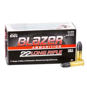CCI Blazer 22 Long Rifle 40gr Rimfire Ammo - 50 Rounds