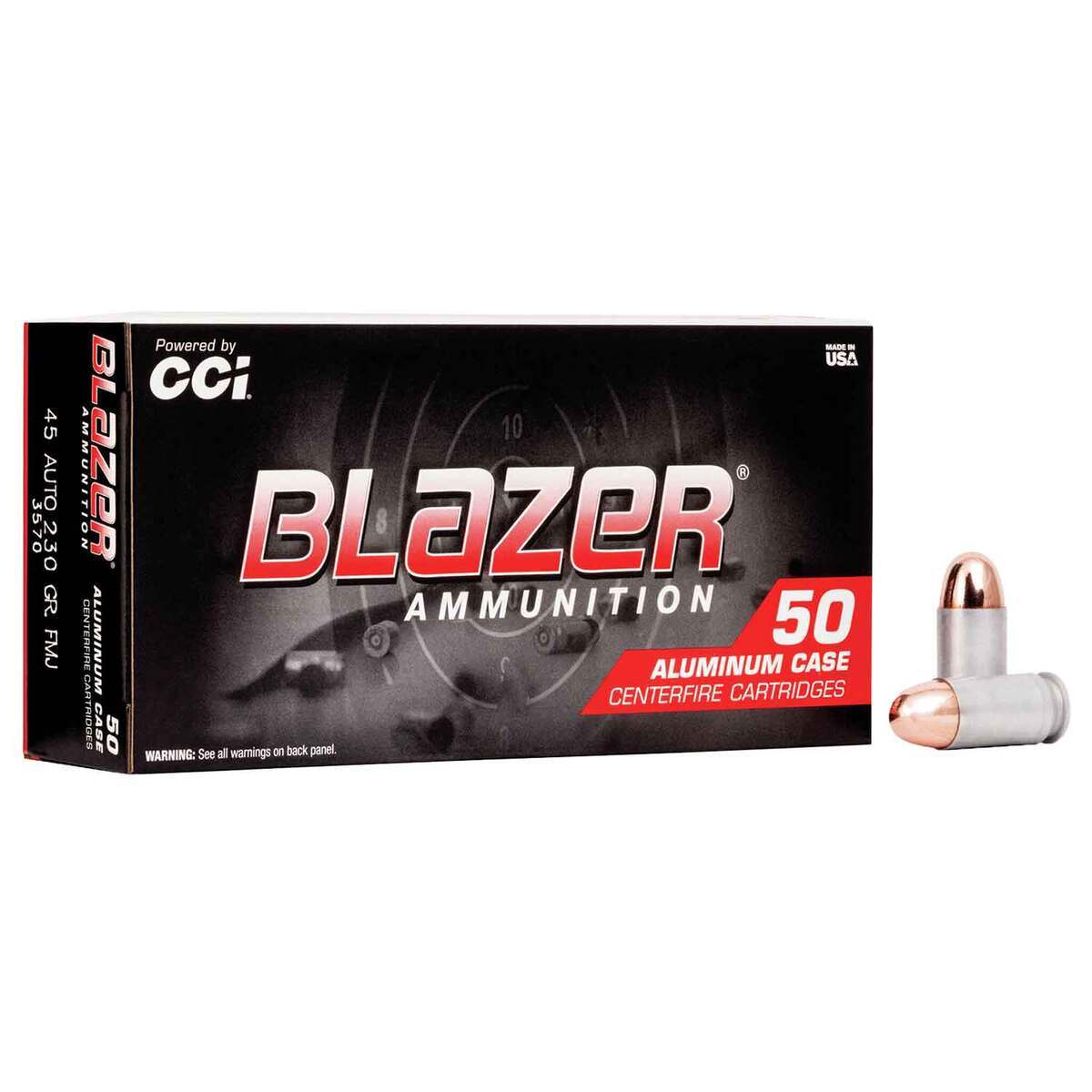 CCI Blazer 45 Auto (ACP) 230gr FMJ Centerfire Handgun Ammo - 50 Rounds CCI Blazer 45 Auto (ACP) 230gr FMJ Centerfire Handgun Ammo - 50 Rounds