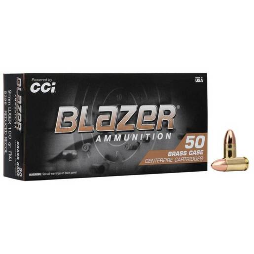 CCI Blazer Brass 9mm Luger 100gr FMJ Handgun Ammo Ammo - 50 Rounds 50 Rounds Ammo