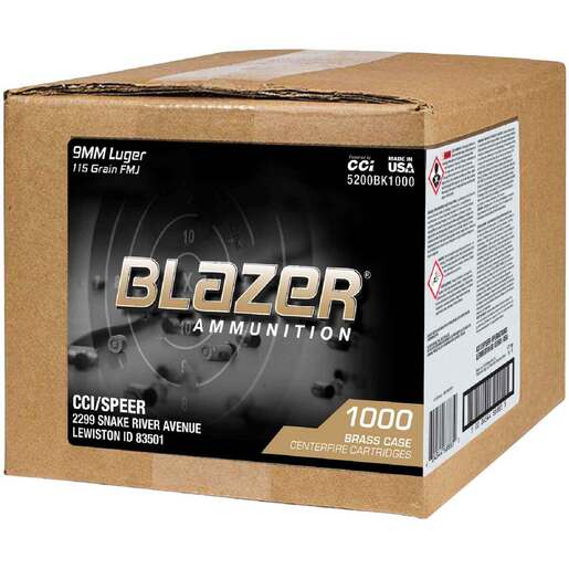 CCI Blazer Brass 9mm Luger 115gr Full Metal Jacket Handgun Ammo Ammo - Bulk 1000 Rounds Bulk 1000 Rounds Ammo