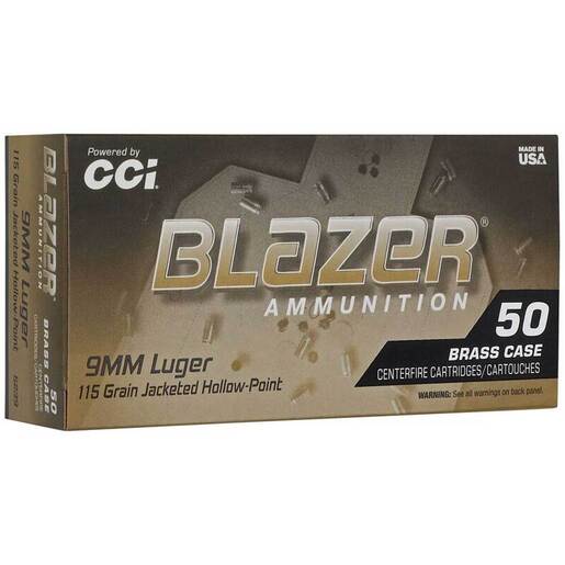 CCI Blazer Brass HP 9mm Luger 115gr JHP Handgun Ammo Ammo - 50 Rounds 50 Rounds Ammo