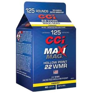 CCI Maxi Mag 22 WMR (22 Mag) 40gr JHP Rimfire Ammo - 125 Rounds