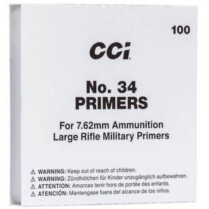 CCI Mil-Spec No. 34 7.62mm Large Rifle Primers - 100 Count