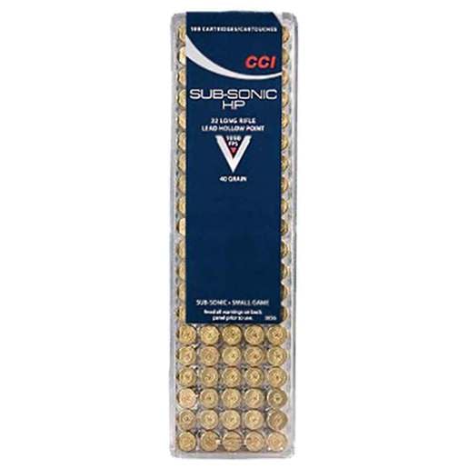 CCI Sub-Sonic HP 22 Long Rifle 40gr LHP Rimfire Ammo Ammo - 100 Rounds 100 Rounds Ammo