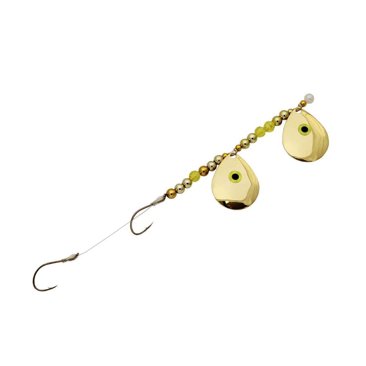 Challenger Lures Three D Worm Tandem Colorado Blades Harness - Gold Plated With Chartreuse Eyes - Gold Plated With Chartreuse Eyes Challenger Lures Three D Worm Tandem Colorado Blades Harness - Gold Plated With Chartreuse Eyes - Gold Plated With Chartreuse Eyes