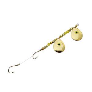 Challenger Lures Three D Worm Tandem Colorado Blades Harness - Gold Plated With Chartreuse Eyes