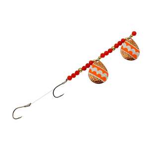 Challenger Lures Three D Worm Tandem Colorado Blades Harness - Hammered Copper With Silver Chip And Orange Tape