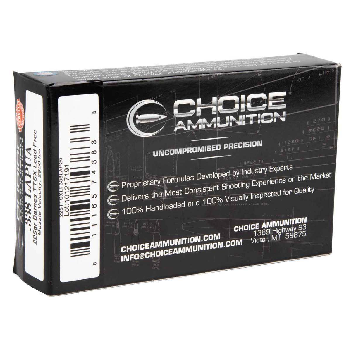 Choice Ammunition 338 Lapua Magnum 225gr TTSX Rifle Ammo - 20 Rounds Choice Ammunition 338 Lapua Magnum 225gr TTSX Rifle Ammo - 20 Rounds