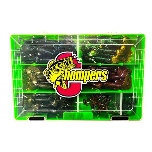Chompers 67 Piece Skirted Twin Tail Grub Kit - Green 4in