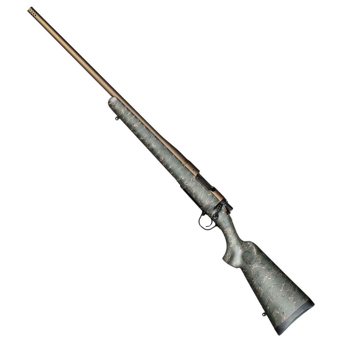 Christensen Arms Mesa Burnt Bronze Cerakote Left Hand Bolt Action Rifle - 28 Nosler - 26in - Green w/ Black & Tan Webbing Christensen Arms Mesa Burnt Bronze Cerakote Left Hand Bolt Action Rifle - 28 Nosler - 26in - Green w/ Black & Tan Webbing