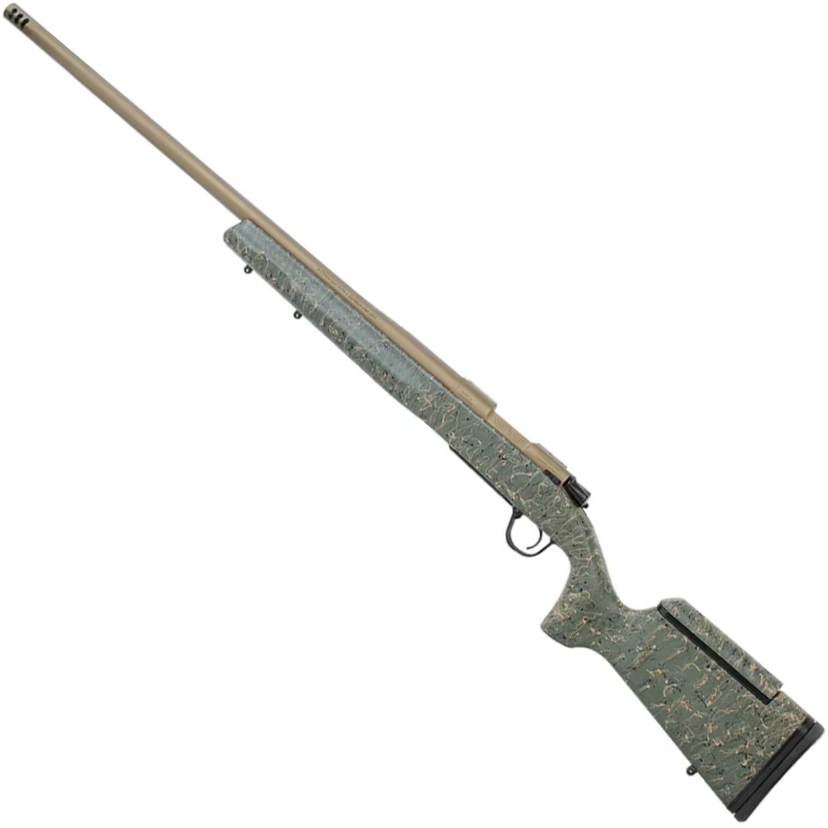 Christensen Arms Mesa Long Range 28 Nosler Burnt Bronze Cerakote Bolt Action Rifle - 26in - Green with Black and Tan Webbing Christensen Arms Mesa Long Range 28 Nosler Burnt Bronze Cerakote Bolt Action Rifle - 26in - Green with Black and Tan Webbing
