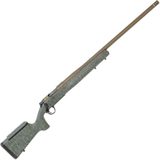 Christensen Arms Mesa Long Range Burnt Bronze Cerakote Bolt Action Rifle - 7mm Remington Magnum - Green with Black and Tan Webbing image