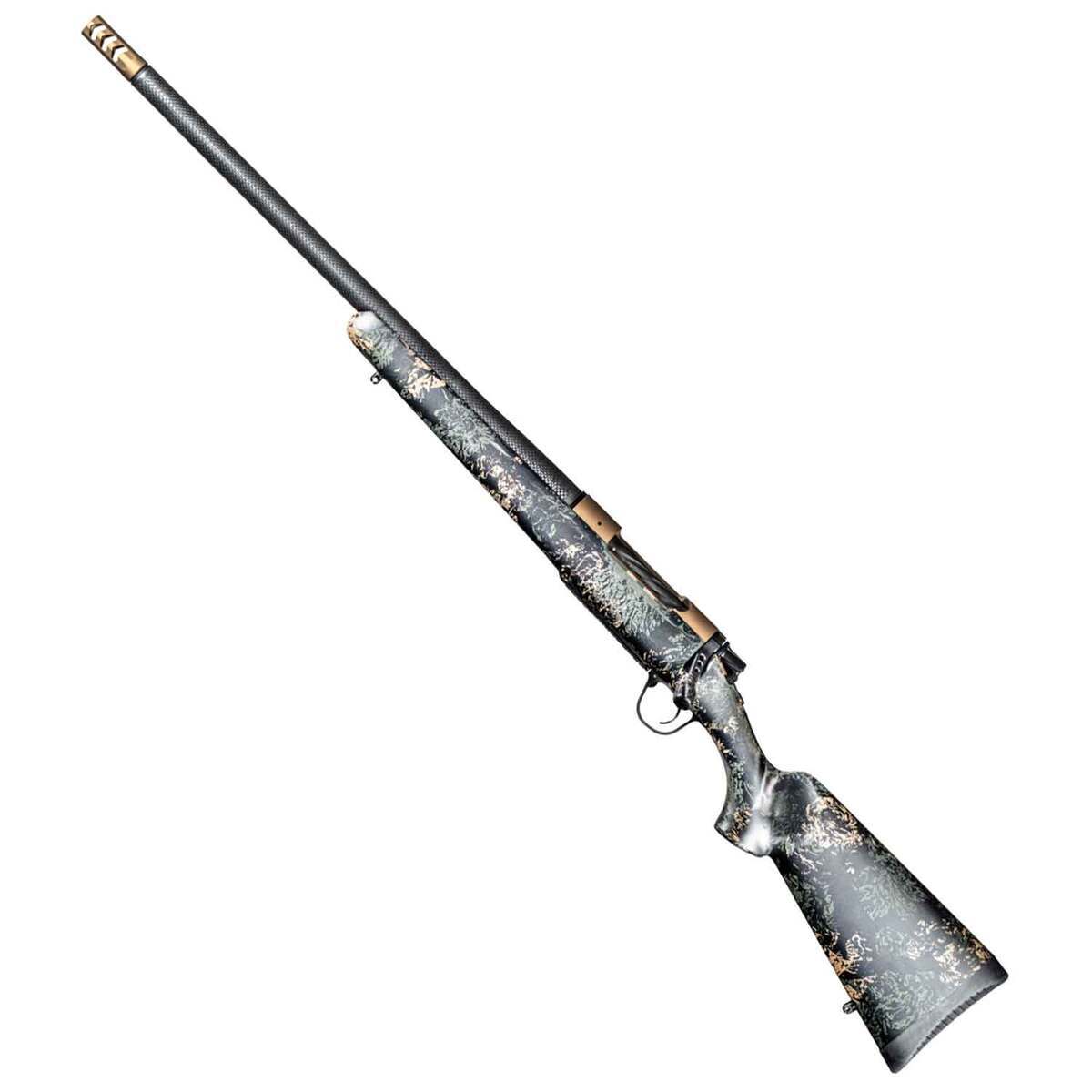 Christensen Arms Ridgeline FFT 6.5 Creedmoor Burnt Bronze Cerakote Left Hand Bolt Action Rifle - 20in - Carbon with Green and Tan Accents Camo Christensen Arms Ridgeline FFT 6.5 Creedmoor Burnt Bronze Cerakote Left Hand Bolt Action Rifle - 20in - Carbon with Green and Tan Accents Camo