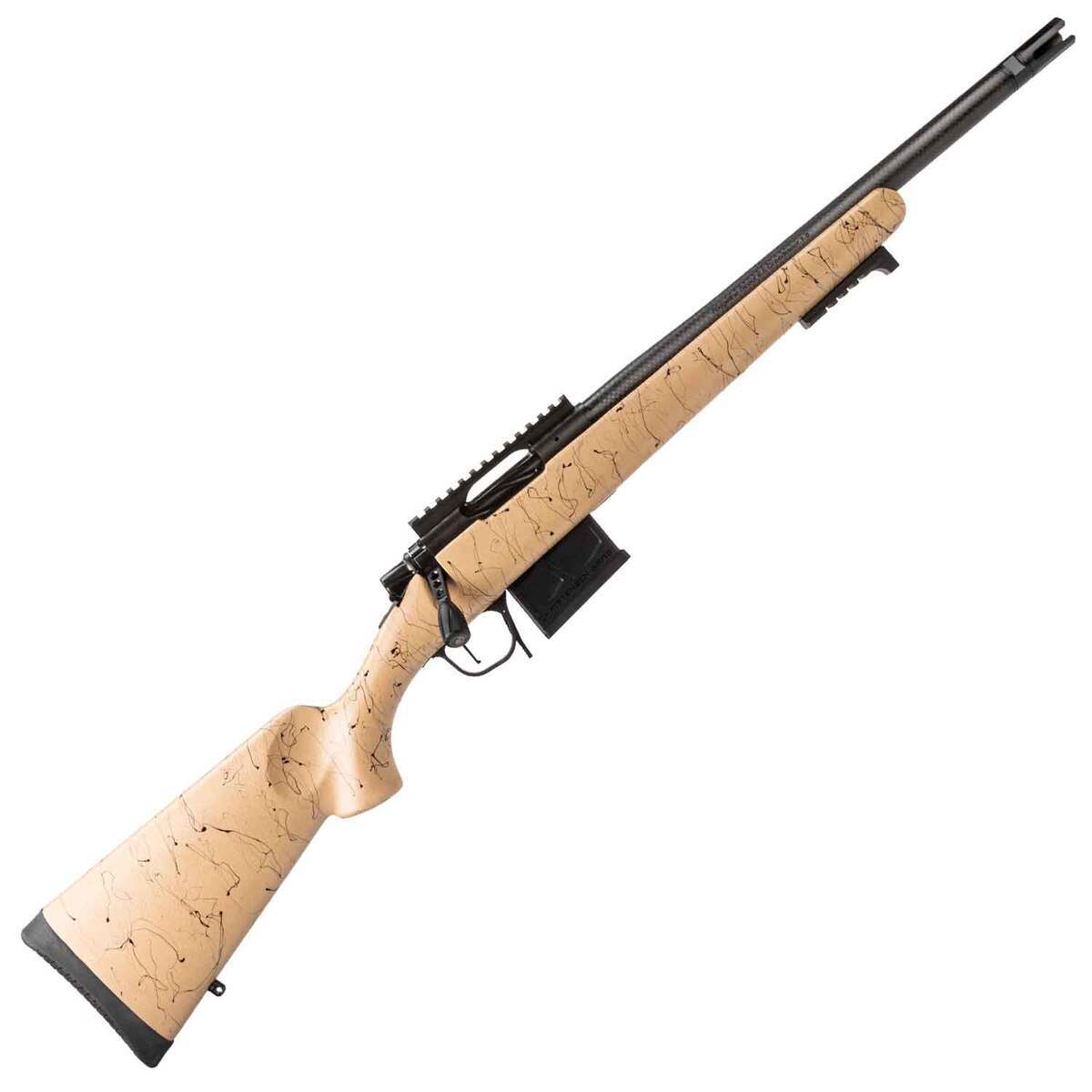 Christensen Arms Ridgeline Scout Black Nitride Bolt Action Rifle - 6.5 Creedmoor - 16in - Tan Stock with Black Webbing Christensen Arms Ridgeline Scout Black Nitride Bolt Action Rifle - 6.5 Creedmoor - 16in - Tan Stock with Black Webbing
