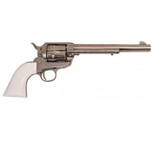 Cimarron Firearms Frontier w/ Poly Ivory Grips 45 (Long) Colt 7.5in Laser Engraved Nickel Revolver - 6 Rounds