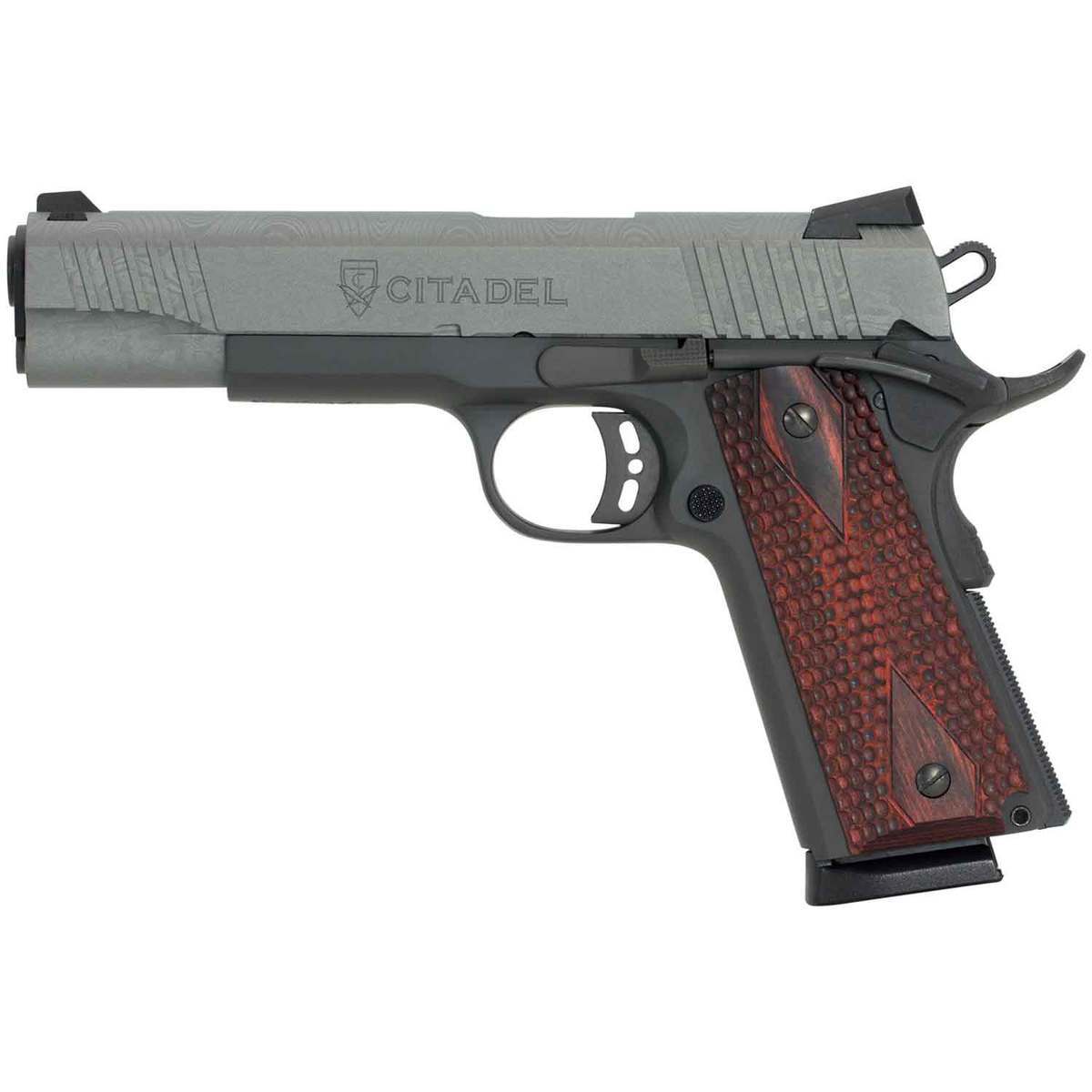 Citadel 1911 A1 Madagascar Damascus Wood Grip 9mm Luger 5in Cerakote Pistol - 8+1 Rounds Citadel 1911 A1 Madagascar Damascus Wood Grip 9mm Luger 5in Cerakote Pistol - 8+1 Rounds
