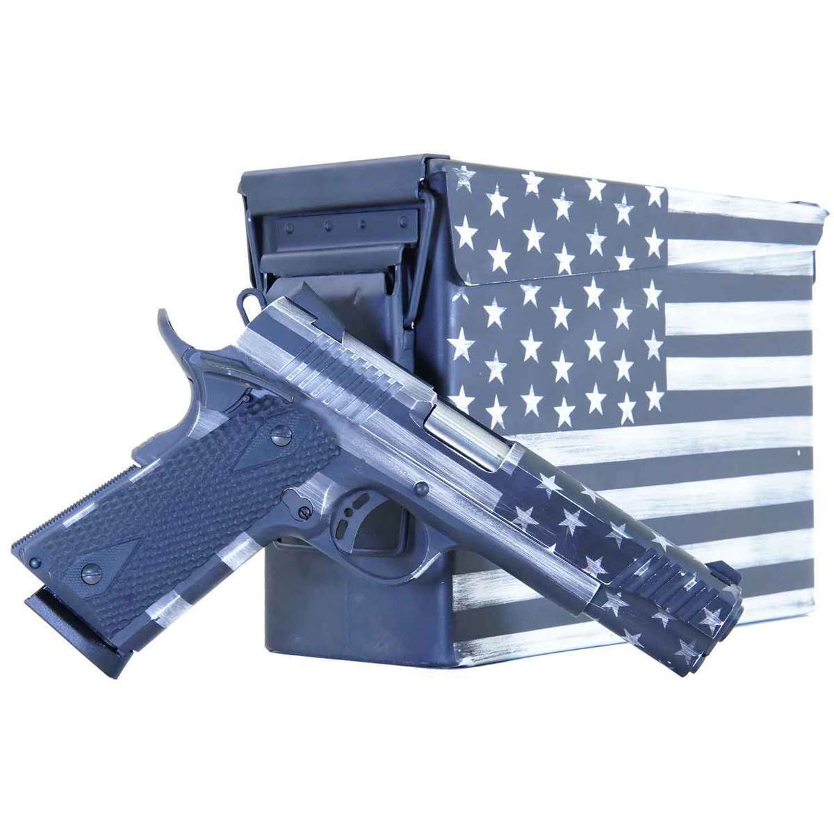 Citadel M-1911 American Flag Ammo Can Combo 45 Auto (ACP) 5in Battleworn Gray Pistol - 8+1 Rounds Citadel M-1911 American Flag Ammo Can Combo 45 Auto (ACP) 5in Battleworn Gray Pistol - 8+1 Rounds