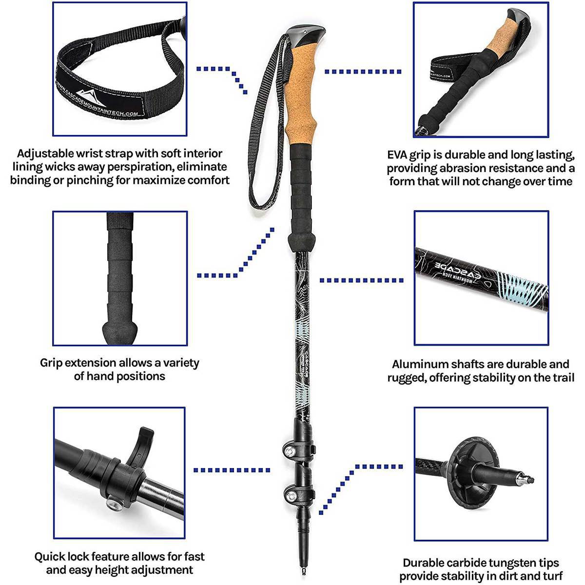 Cascade Mountain Aluminum Quick Lock Trekking Pole with Cork Grip - Light Blue Cascade Mountain Aluminum Quick Lock Trekking Pole with Cork Grip - Light Blue