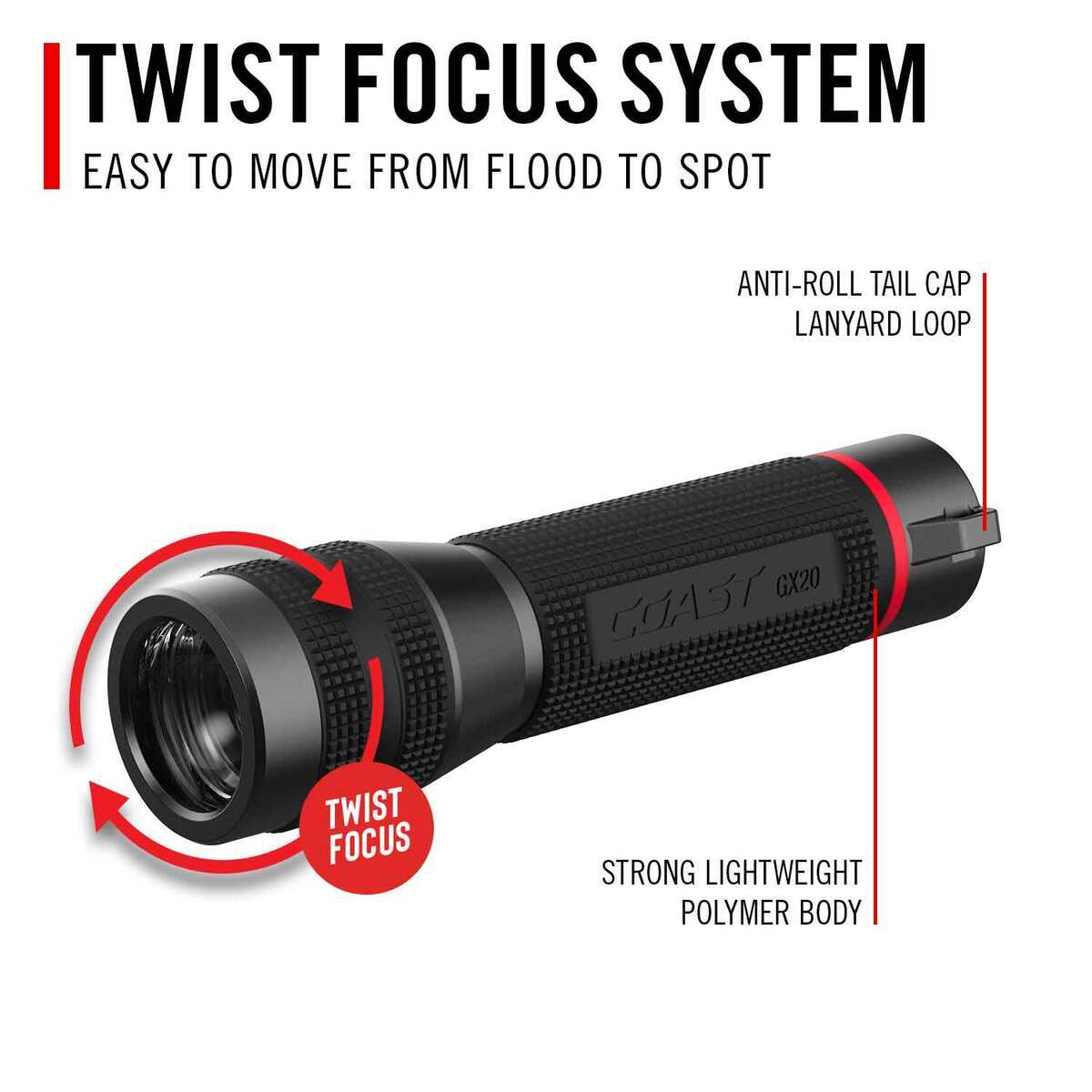 Coast GX20 Waterproof Dual Power Flashlight - Black Coast GX20 Waterproof Dual Power Flashlight - Black