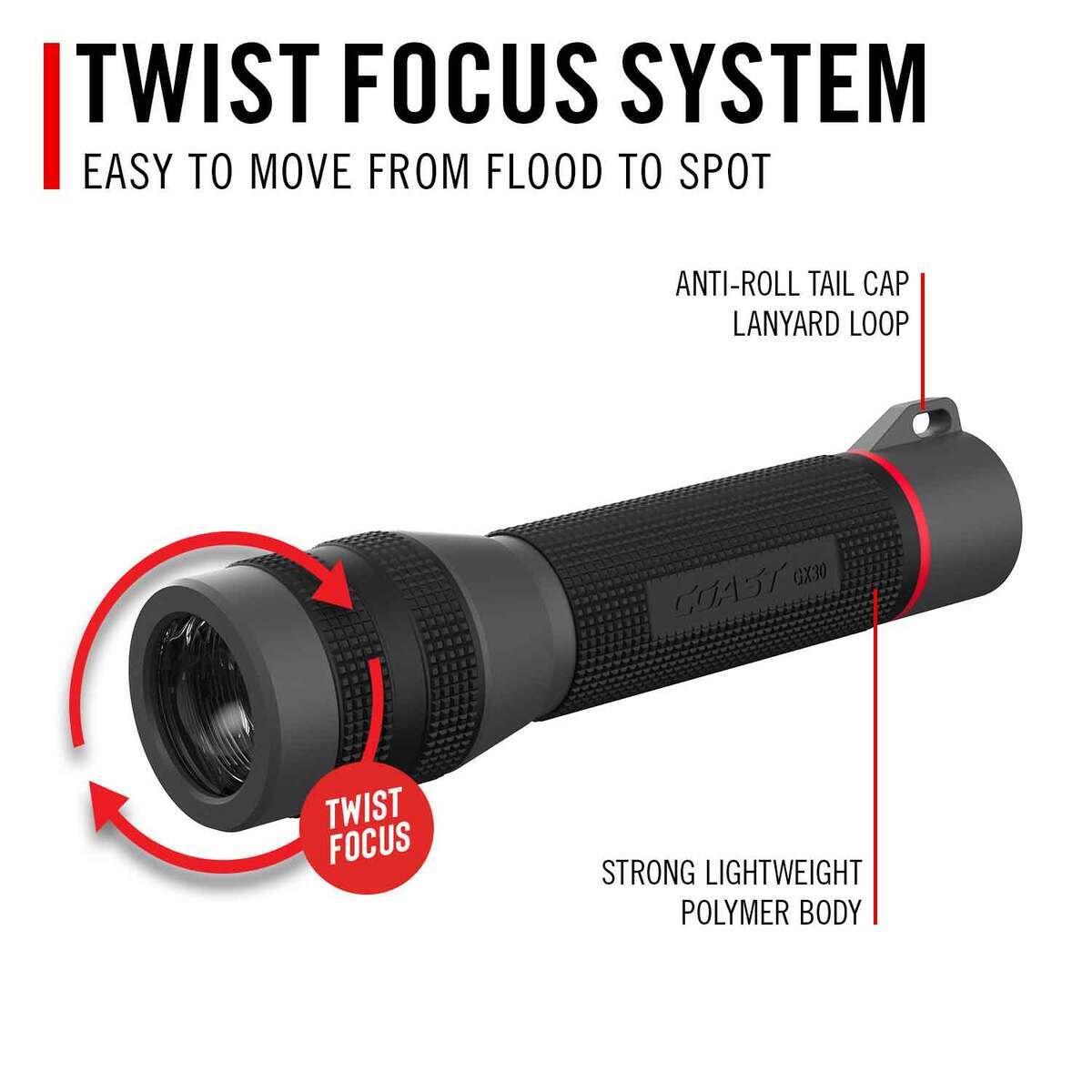 Coast GX30 Waterproof Dual Power Flashlight - Black Coast GX30 Waterproof Dual Power Flashlight - Black
