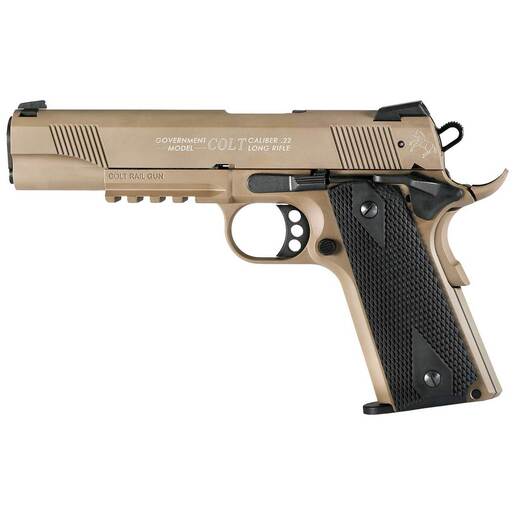 Colt 1911 Government A1 Rail Gun 22 Long Rifle 5in Flat Dark Earth Pistol - 12+1 Rounds - Tan image