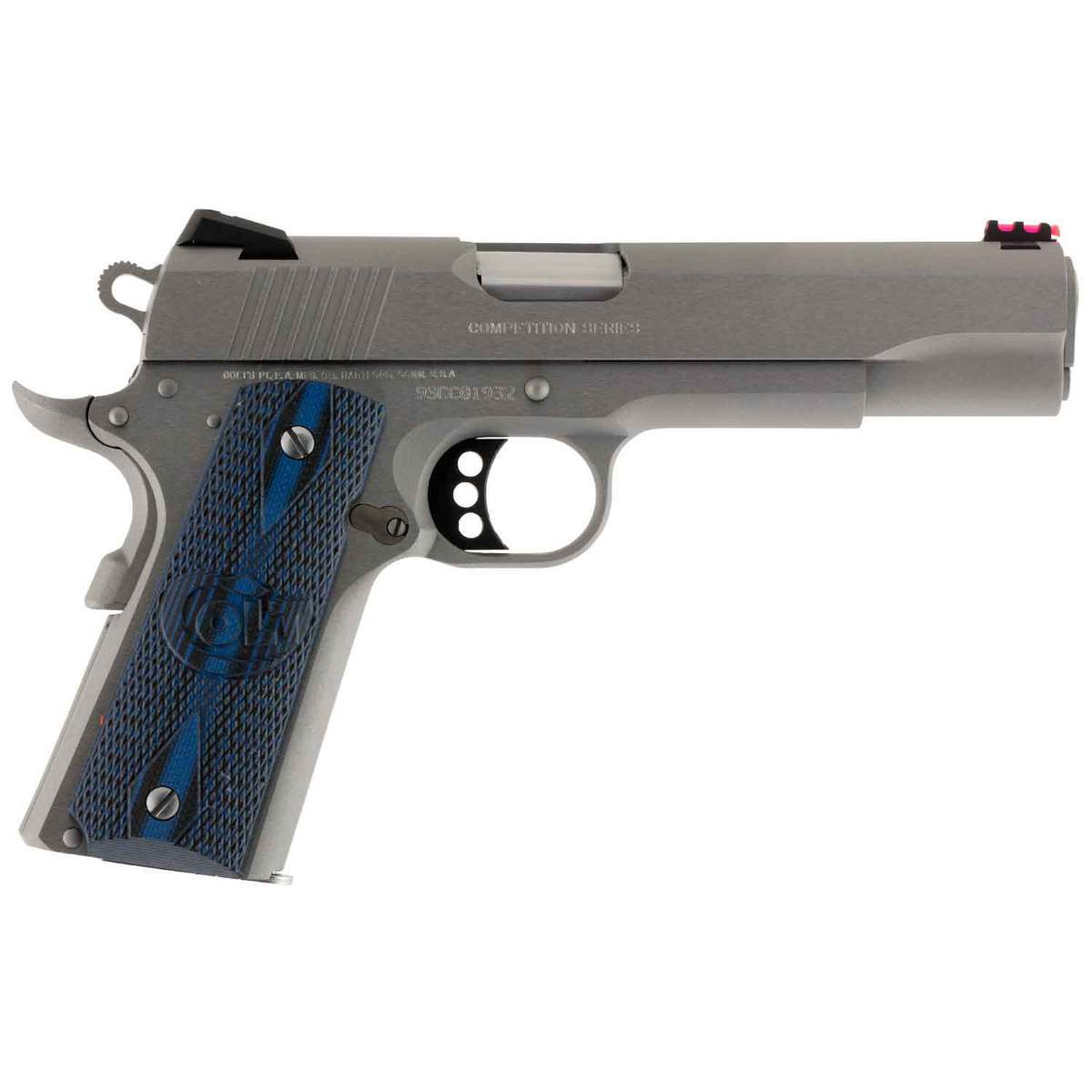 Colt 1911 Government Competition 38 Super Auto 5in Stainless Steel w/ G10 Blue & Black Grips Pistol - 9+1 Rounds Colt 1911 Government Competition 38 Super Auto 5in Stainless Steel w/ G10 Blue & Black Grips Pistol - 9+1 Rounds