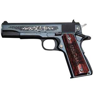Colt Series 70 Gustave Young 45 Auto (ACP) 5in Black/Rosewood Engraved Pistol - 8+1 Rounds Colt Series 70 Gustave Young 45 Auto (ACP) 5in Black/Rosewood Engraved Pistol - 8+1 Rounds