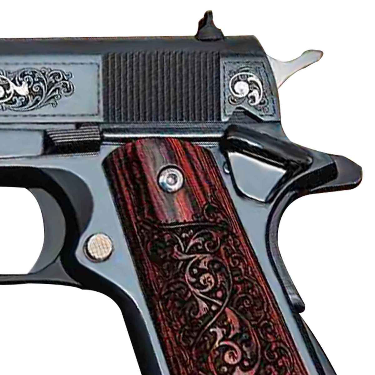 Colt Series 70 Gustave Young 45 Auto (ACP) 5in Black/Rosewood Engraved Pistol - 8+1 Rounds - Black/Silver/Wood Colt Series 70 Gustave Young 45 Auto (ACP) 5in Black/Rosewood Engraved Pistol - 8+1 Rounds - Black/Silver/Wood