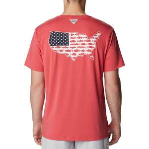 Columbia Men's PFG Fish Flag Short Sleeve Fishing Shirt - Sunset Red - XL