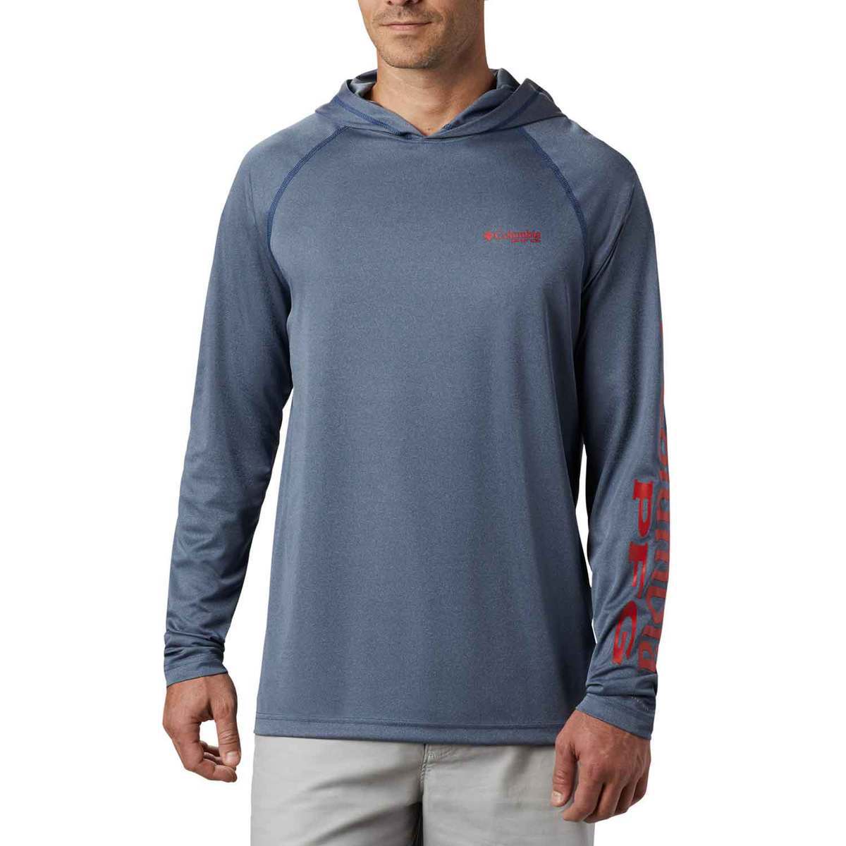 Columbia Men's Terminal Tackle Heather Hoodie, XL, Carbon Heather/Red Spark
