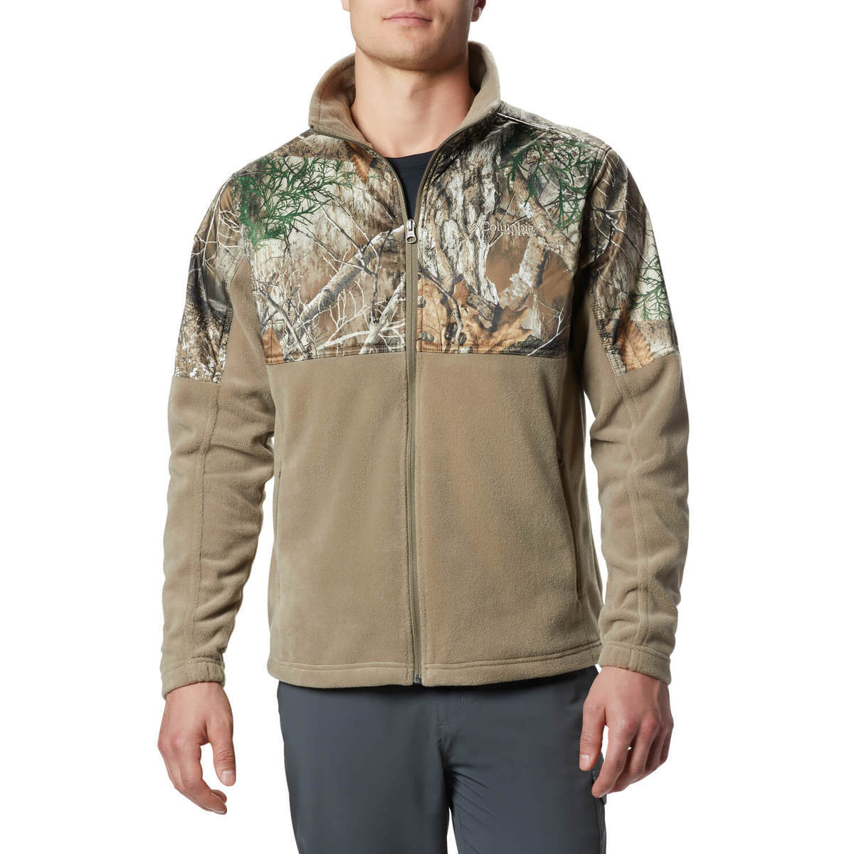 Columbia Men's PHG Fleece Camo Overlay Casual Jacket - Flax - L - Flax L Columbia Men's PHG Fleece Camo Overlay Casual Jacket - Flax - L - Flax L
