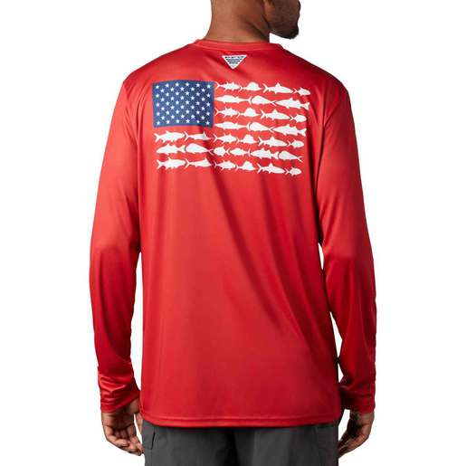 Columbia Men’s Terminal Tackle PFG Fish Flag Long Sleeve Fishing Shirt – Red Spark XL