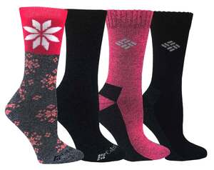 Columbia Women's Moisture Control Winter Solstice 4-Pack Hiking Socks - Pink/Grey - M