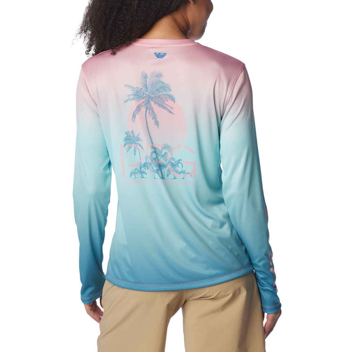 Columbia Women's PFG Tidal Palm Rise T-Shirt, Small, Sorbet Gradient/Palm Rise