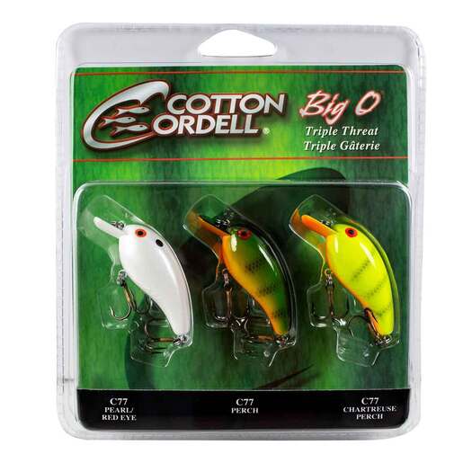 Cotton Cordell Big O Triple Threat Shallow Diving Crankbait Assortment - Pear/Red Eye, Perch, Chartreuse Perch
