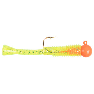 Cubby Lures Mini Mite Ice Fishing Jig - Orange/Clear Chartreuse/Glitter, 1/16oz