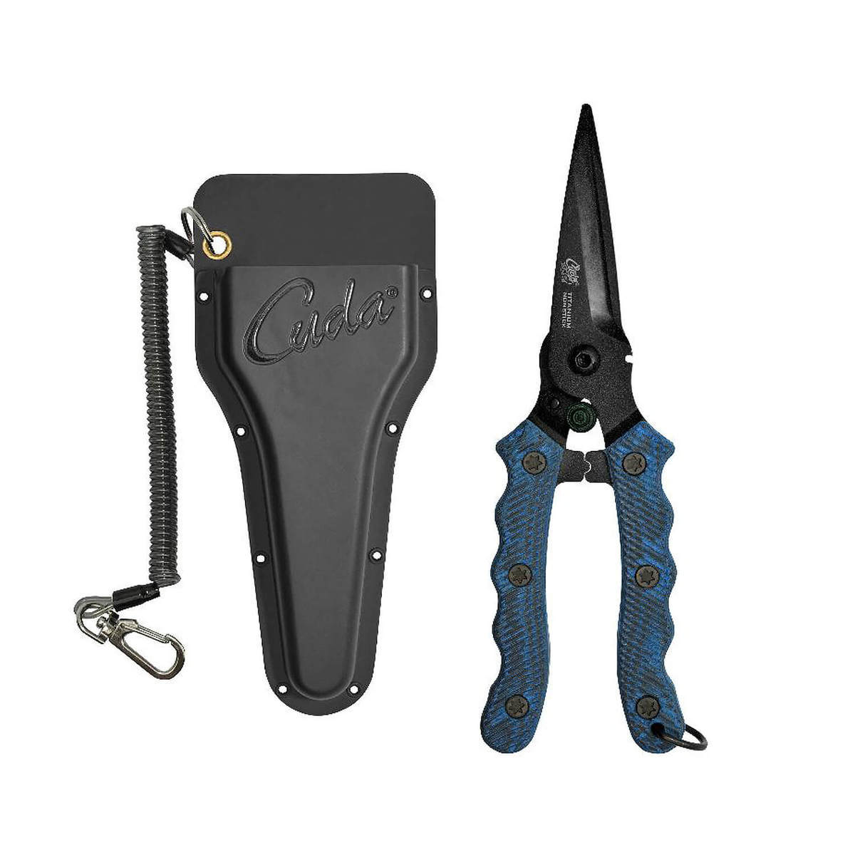 Cuda Blue Non-Stick Professional 8in Snip Fishing Tool with Sheath and Lanyard - Blue Cuda Blue Non-Stick Professional 8in Snip Fishing Tool with Sheath and Lanyard - Blue